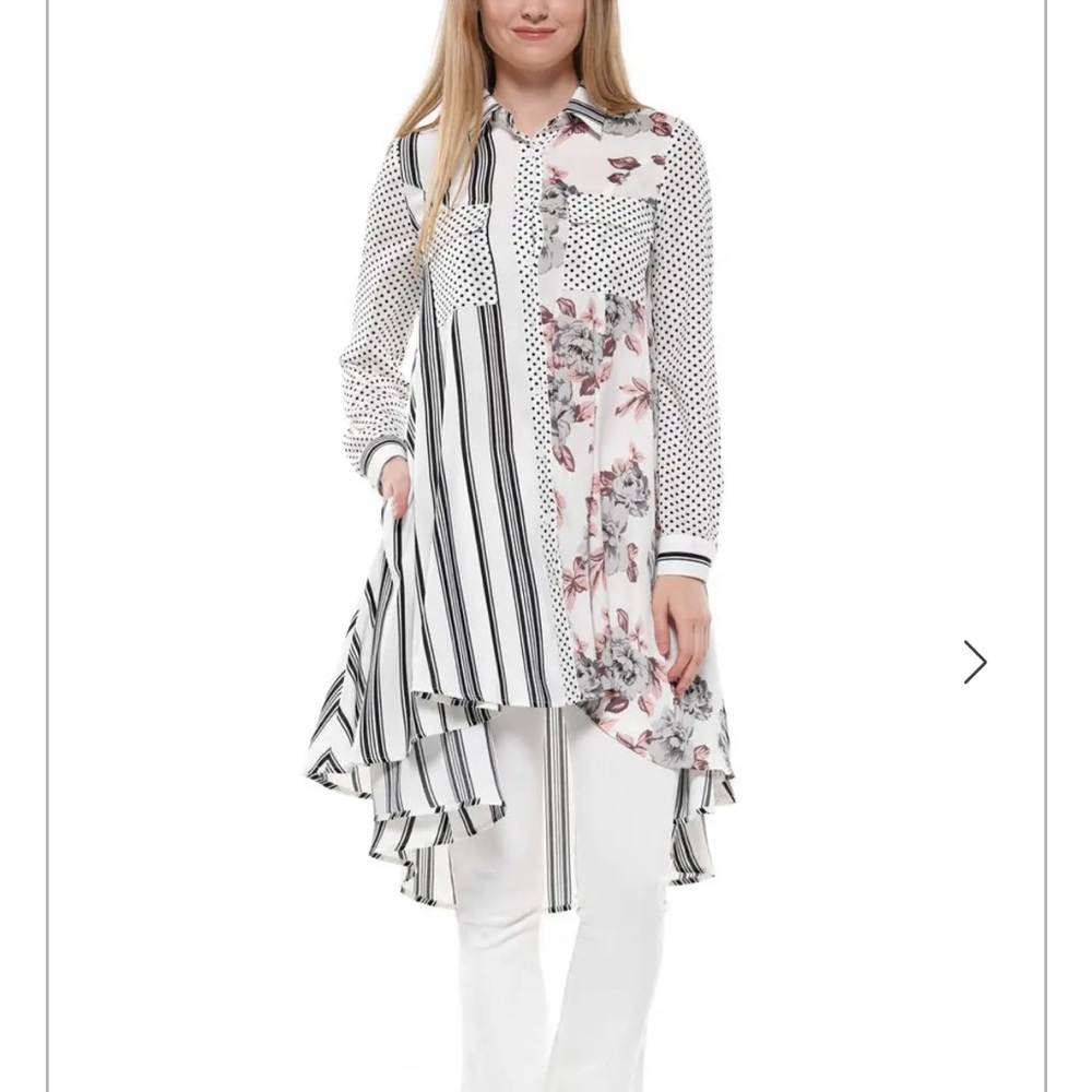 WHY White Print Hilo Blouse Size M